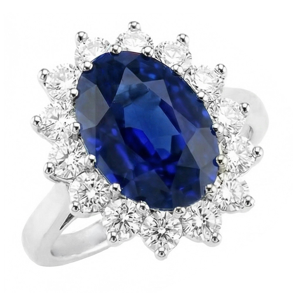 Oval Cut Blue Sapphire Colored Stone Ring in 14K White Gold