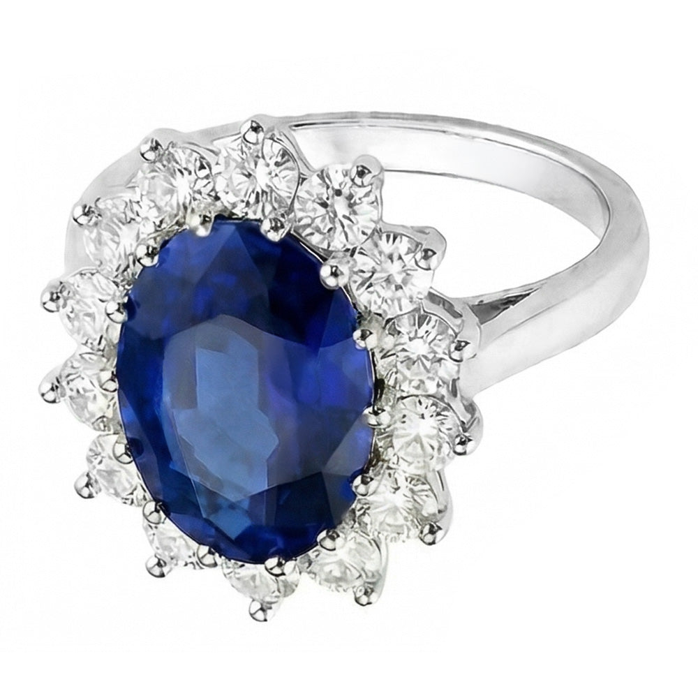 Oval Cut Blue Sapphire Colored Stone Ring in 14K White Gold