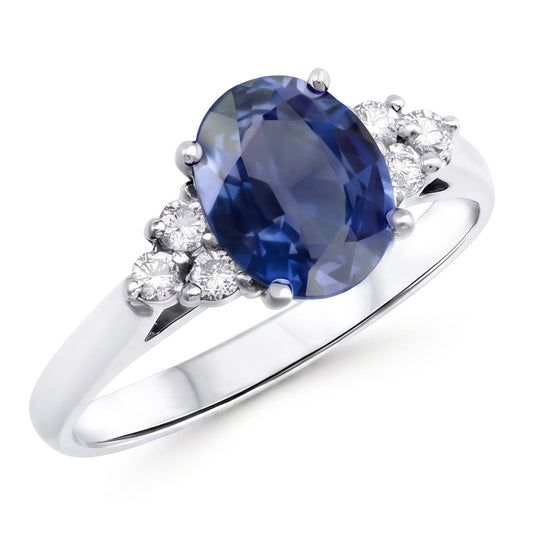 Oval Cut Ceylon Sapphire And Round Natural Earth Mined DIAMOND ( NOT LAB GROWN )s Engagement Ring 3.40 Ct