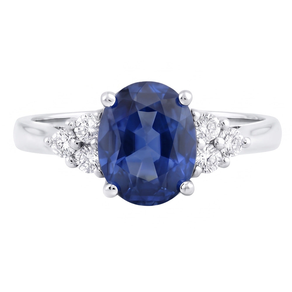 Oval Cut Ceylon Sapphire And Round Natural Earth Mined DIAMOND ( NOT LAB GROWN )s Engagement Ring 3.40 Ct