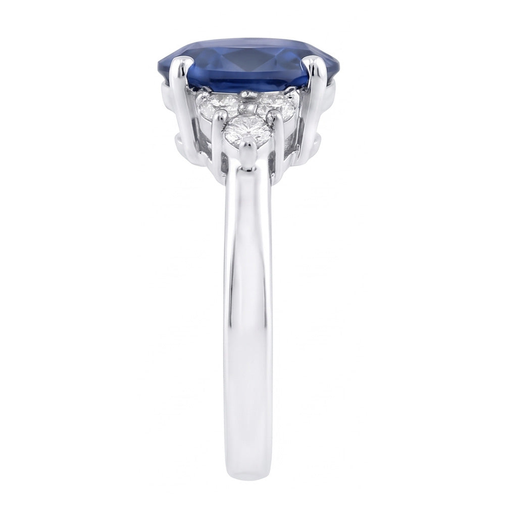 Oval Cut Ceylon Sapphire And Round Natural Earth Mined DIAMOND ( NOT LAB GROWN )s Engagement Ring 3.40 Ct