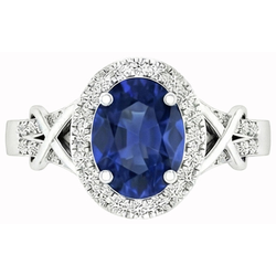 Oval Cut Ceylon Sapphire And Round Natural Earth Mined DIAMOND ( NOT LAB GROWN ) Ring Gold 1.80 Ct