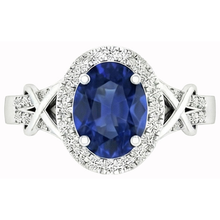 Oval Cut Ceylon Sapphire And Round Natural Earth Mined DIAMOND ( NOT LAB GROWN ) Ring Gold 1.80 Ct