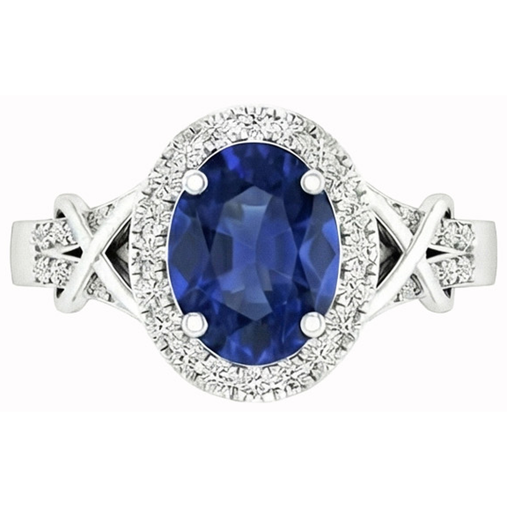 Oval Cut Ceylon Sapphire And Round Natural Earth Mined DIAMOND ( NOT LAB GROWN ) Ring Gold 1.80 Ct