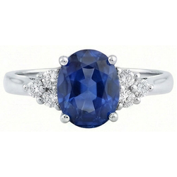 Oval Cut Ceylon Sapphire And Round Natural Earth Mined DIAMOND ( NOT LAB GROWN )s Engagement Ring 3.40 Ct
