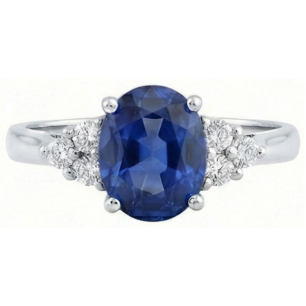 Oval Cut Ceylon Sapphire And Round Natural Earth Mined DIAMOND ( NOT LAB GROWN )s Engagement Ring 3.40 Ct