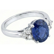Oval Cut Ceylon Sapphire And Round Natural Earth Mined DIAMOND ( NOT LAB GROWN )s Engagement Ring 3.40 Ct