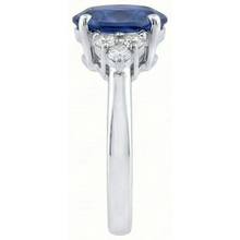 Oval Cut Ceylon Sapphire And Round Natural Earth Mined DIAMOND ( NOT LAB GROWN )s Engagement Ring 3.40 Ct