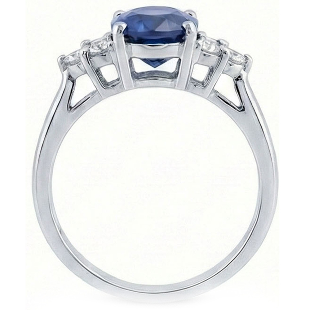 Oval Cut Ceylon Sapphire And Round Natural Earth Mined DIAMOND ( NOT LAB GROWN )s Engagement Ring 3.40 Ct