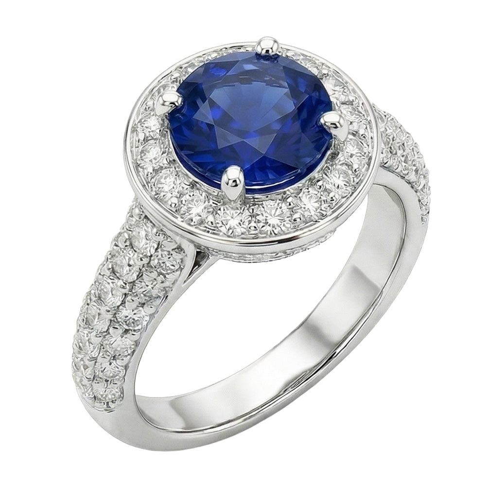 Oval Cut Ceylon Sapphire With Round Natural Earth Mined Diamonds 4 Ct Ring White