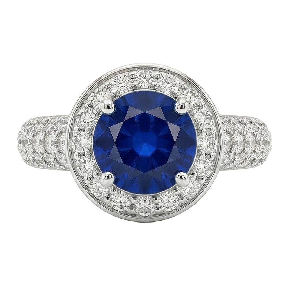 Oval Cut Ceylon Sapphire With Round Natural Earth Mined Diamonds 4 Ct Ring White