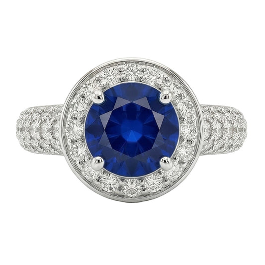 Oval Cut Ceylon Sapphire With Round Natural Earth Mined Diamonds 4 Ct Ring White