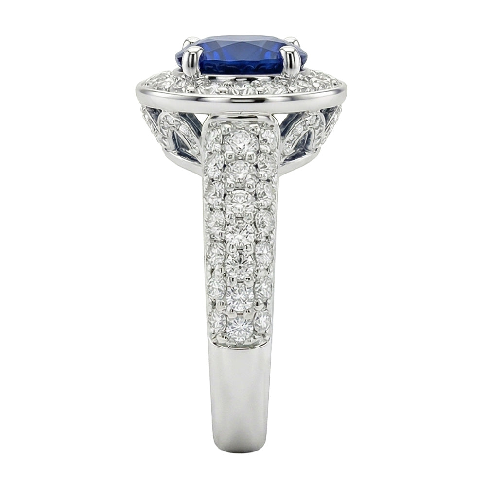 Oval Cut Ceylon Sapphire With Round Natural Earth Mined Diamonds 4 Ct Ring White