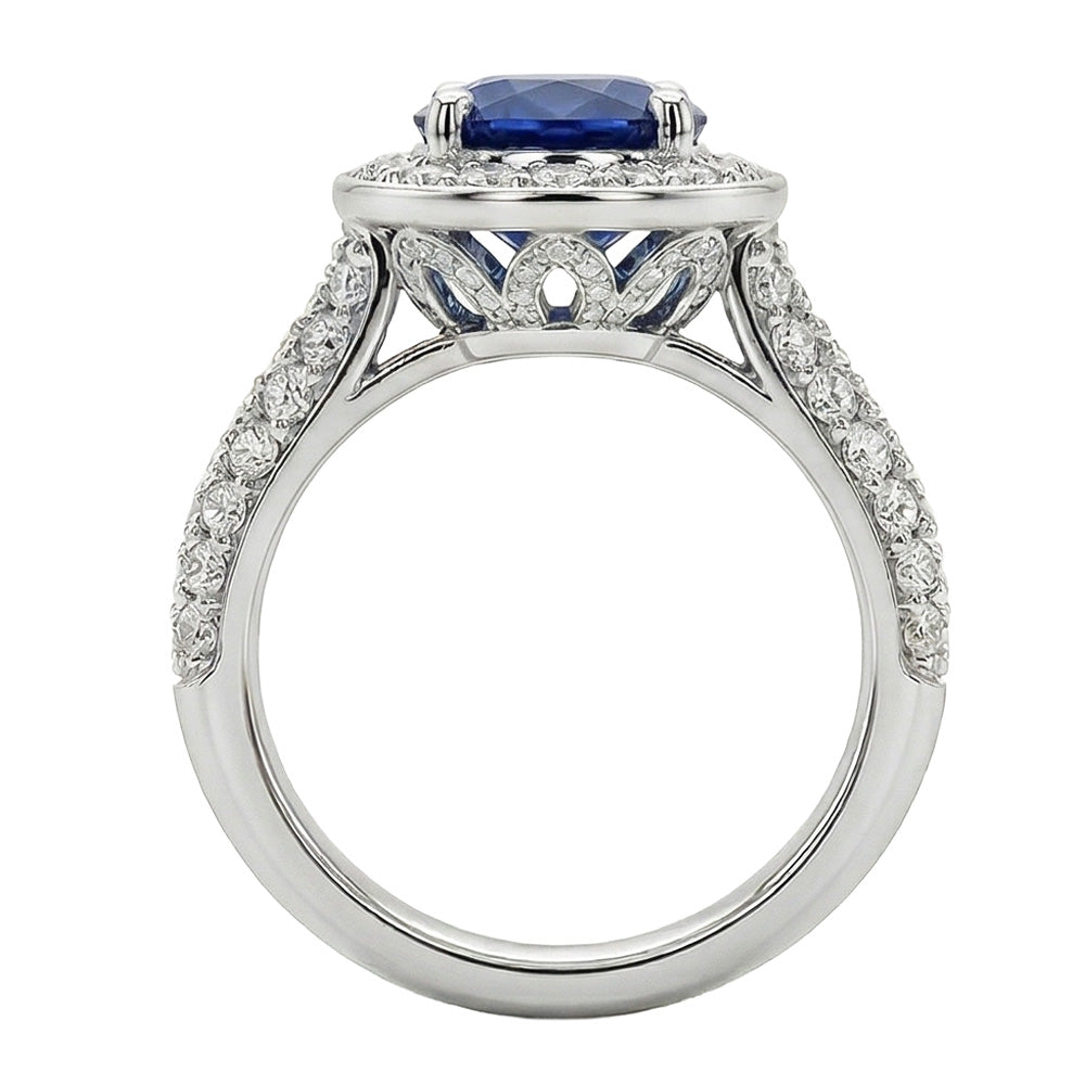 Oval Cut Ceylon Sapphire With Round Natural Earth Mined Diamonds 4 Ct Ring White