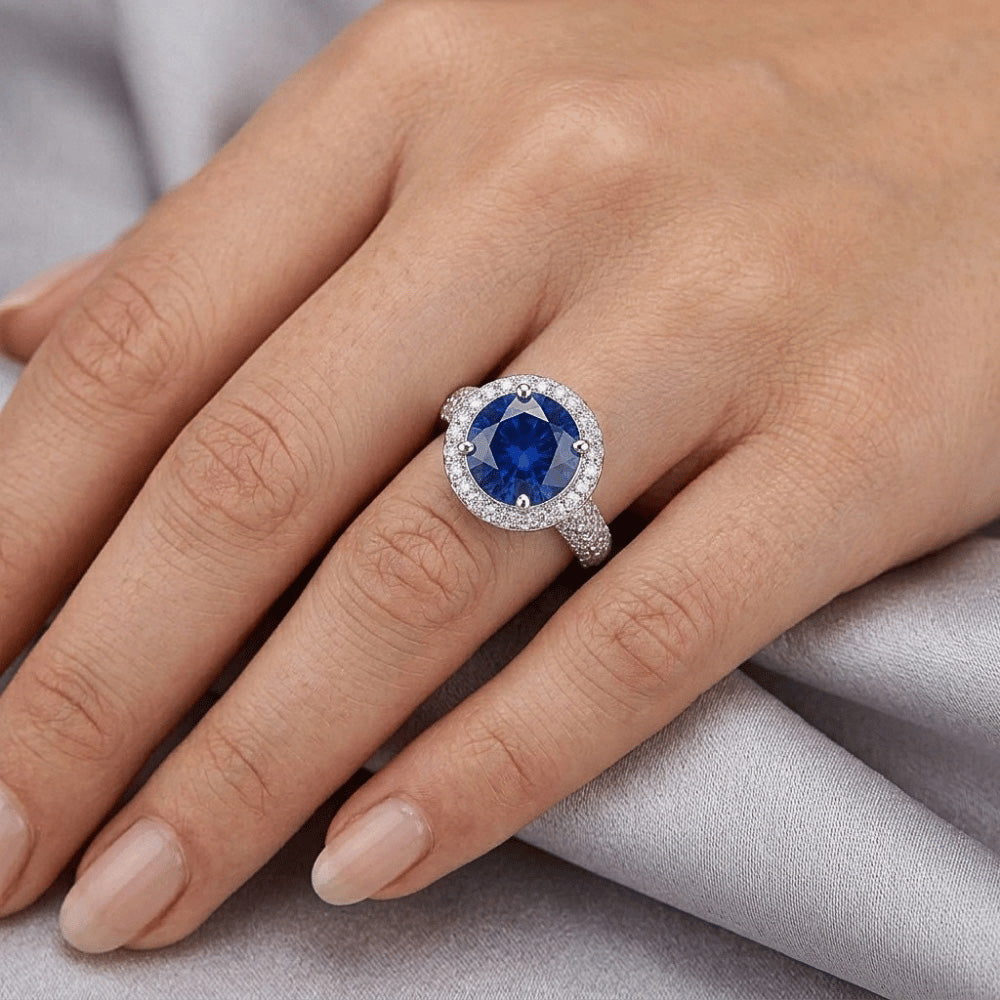 Oval Cut Ceylon Sapphire With Round Natural Earth Mined Diamonds 4 Ct Ring White