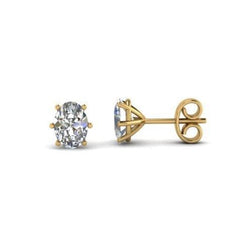 Oval Cut F Vs1 2.50 Carats Real Diamonds Studs Earrings Gold Yellow 14K