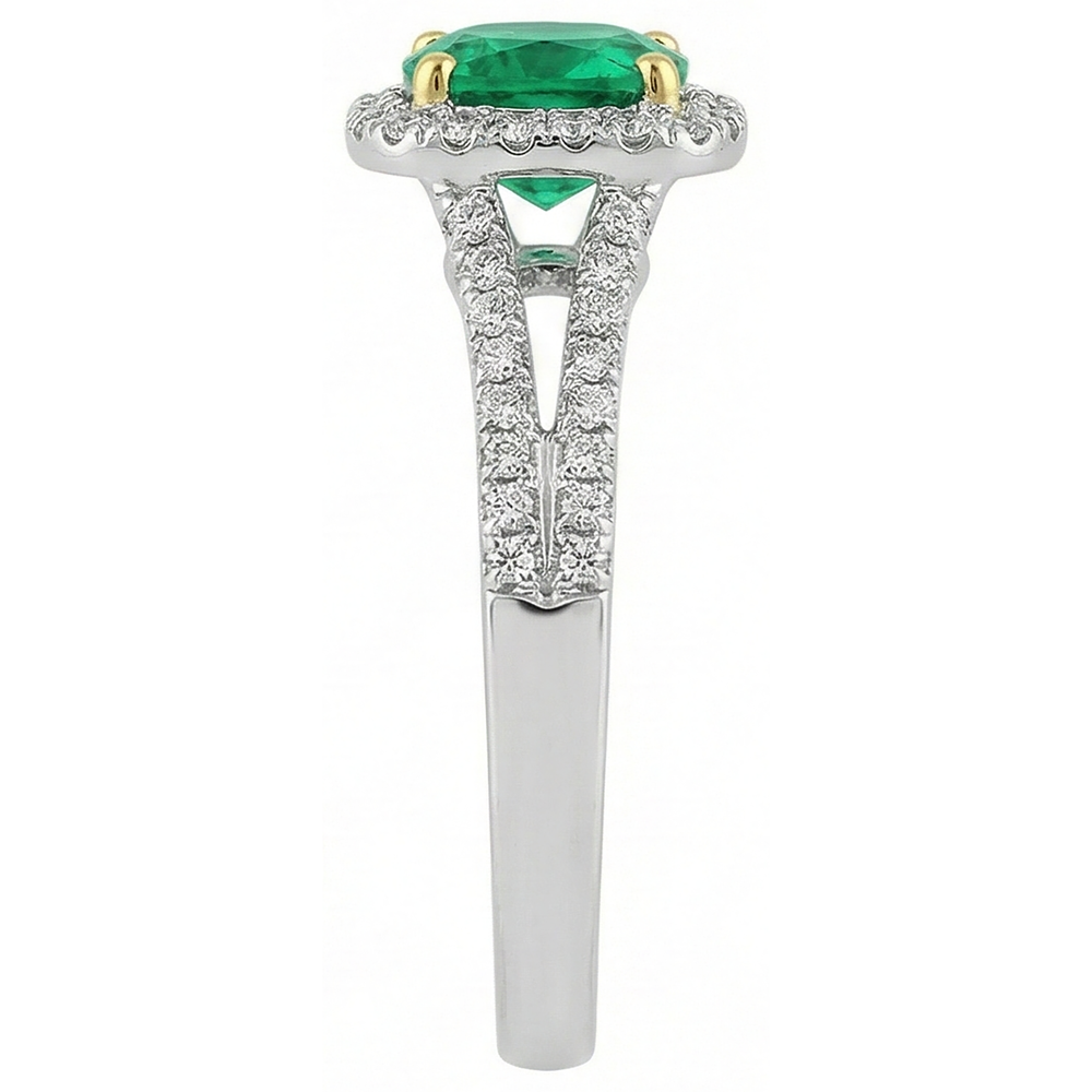 Earth-Mined Colombian Emerald Gemstone Ring 2 ct 14 Karat Two Tone Gold – top view