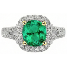 Colombian Emerald Gemstone Ring 2-ct 14 Karat Two Tone Gold – front view