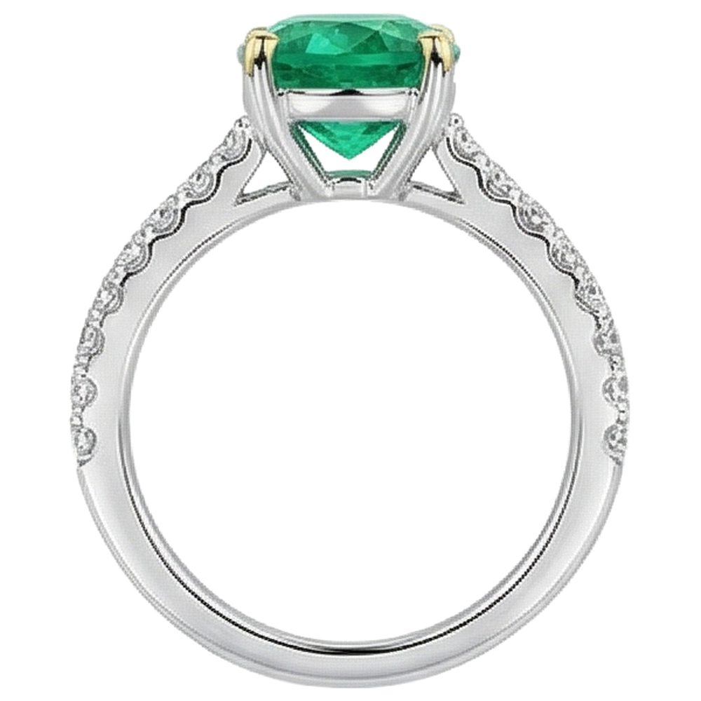 Real Fine Emerald Colored Stone Ring 3.50 ct Two-Tone 14K Gold – top view
