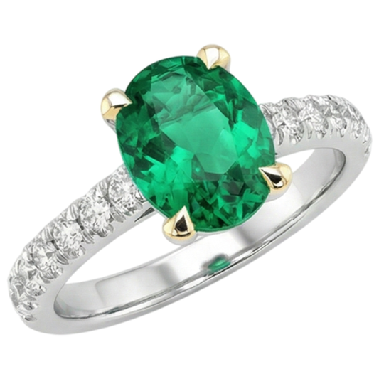 Colombian Emerald Colored Stone Ring 2-ct Two-Tone 14K Gold – front view
