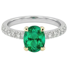 Colored Stone Ring Two-Tone 14K Gold with Colombian Emerald – side view
