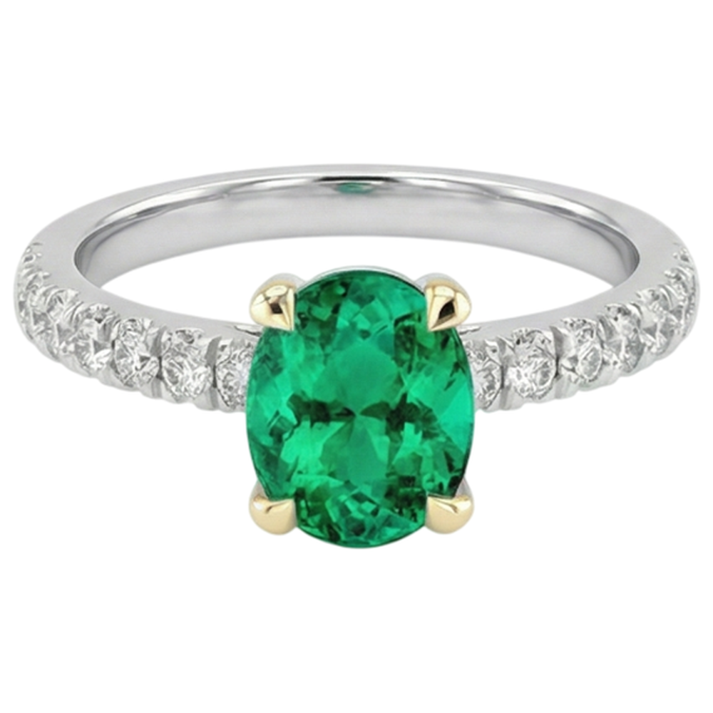 Colored Stone Ring Two-Tone 14K Gold with Colombian Emerald – side view