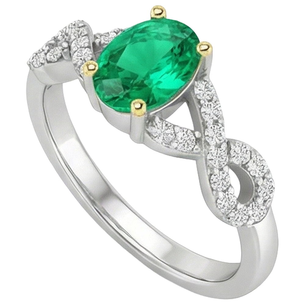 Natural Fine Emerald Colored Stone Ring – side view