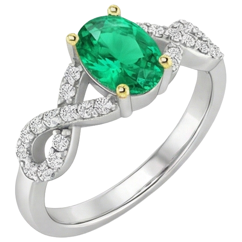 Fine Emerald Colored Stone Ring 1-ct 14 Karat Two Tone Gold – angle view