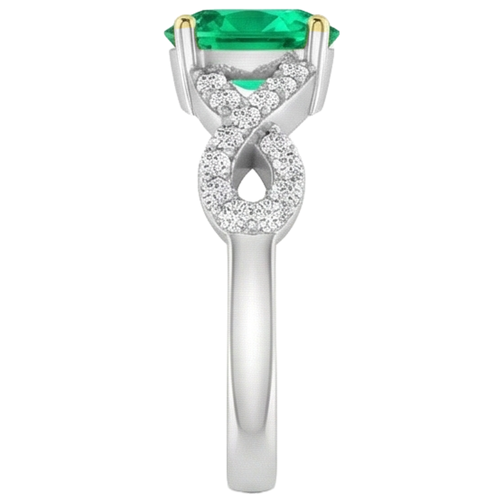 Fine Emerald Oval Cut Colored Stone Ring in 14 Karat Two Tone Gold – top view