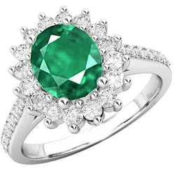 Oval Cut Green Emerald & Natural Earth Mined Diamonds 4.75 Carats Wedding Ring White Gold 14K