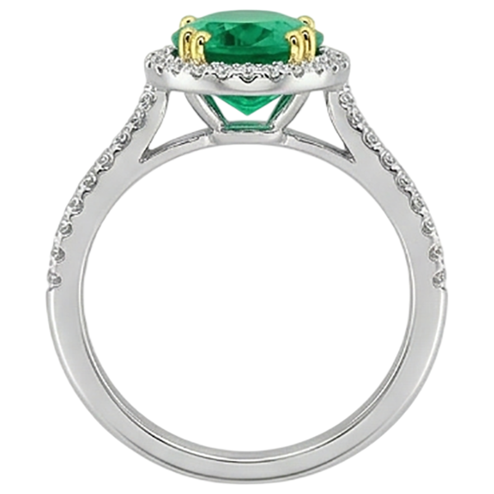 Fine Emerald Gemstone Ring 4-ct 14 Karat Two Tone Gold – back view