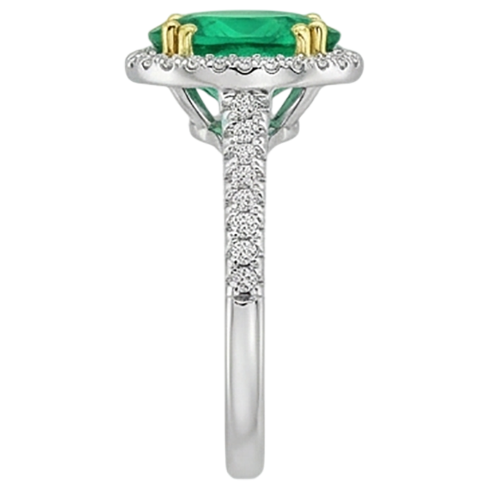 Gemstone Ring 14 Karat Two Tone Gold with Fine Emerald – top view