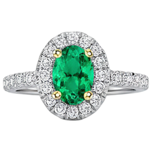Oval Cut Colombian Emerald ring in Two-Tone 14K Gold – top view