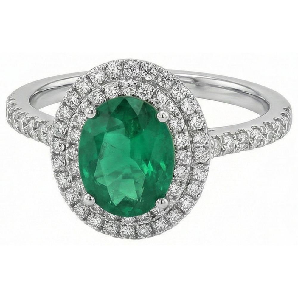Oval Cut Green Emerald Halo Round Natural Earth Mined DIAMOND ( NOT LAB GROWN ) Gemstone Ring 4.35 Carat WG 14K