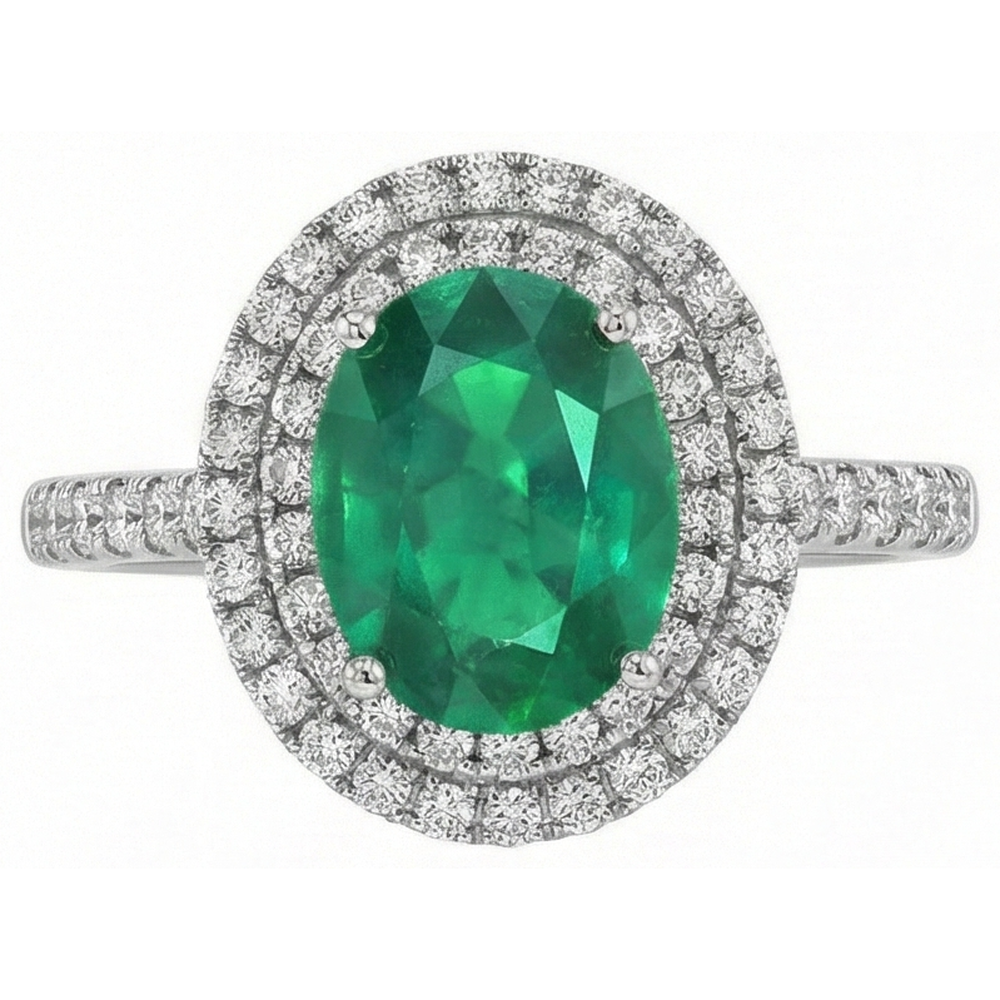 Oval Cut Green Emerald Halo Round Natural Earth Mined DIAMOND ( NOT LAB GROWN ) Gemstone Ring 4.35 Carat WG 14K