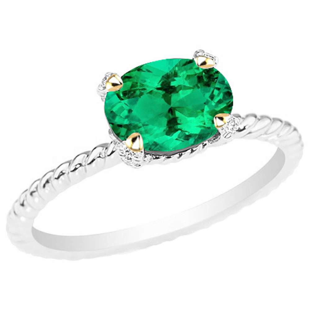 Oval Cut Colombian Emerald ring in 14 Karat Two Tone Gold – side view