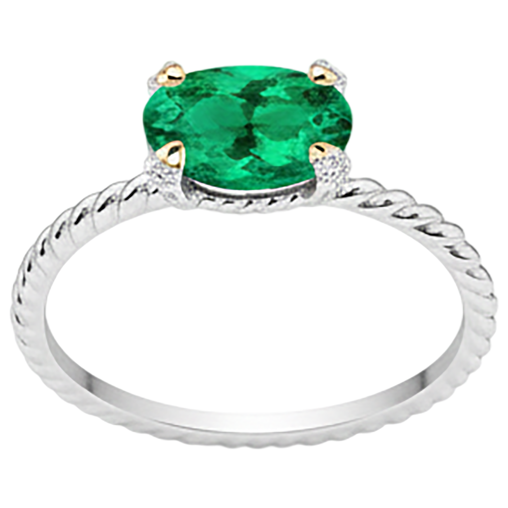 Colombian Emerald Precious Stone Ring 2-ct 14 Karat Two Tone Gold – profile view