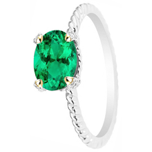 Oval Cut Colombian Emerald ring in 14 Karat Two Tone Gold – top view