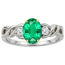 Emerald Oval Colored Stone Ring in 14 Karat Two Tone Gold – front view
