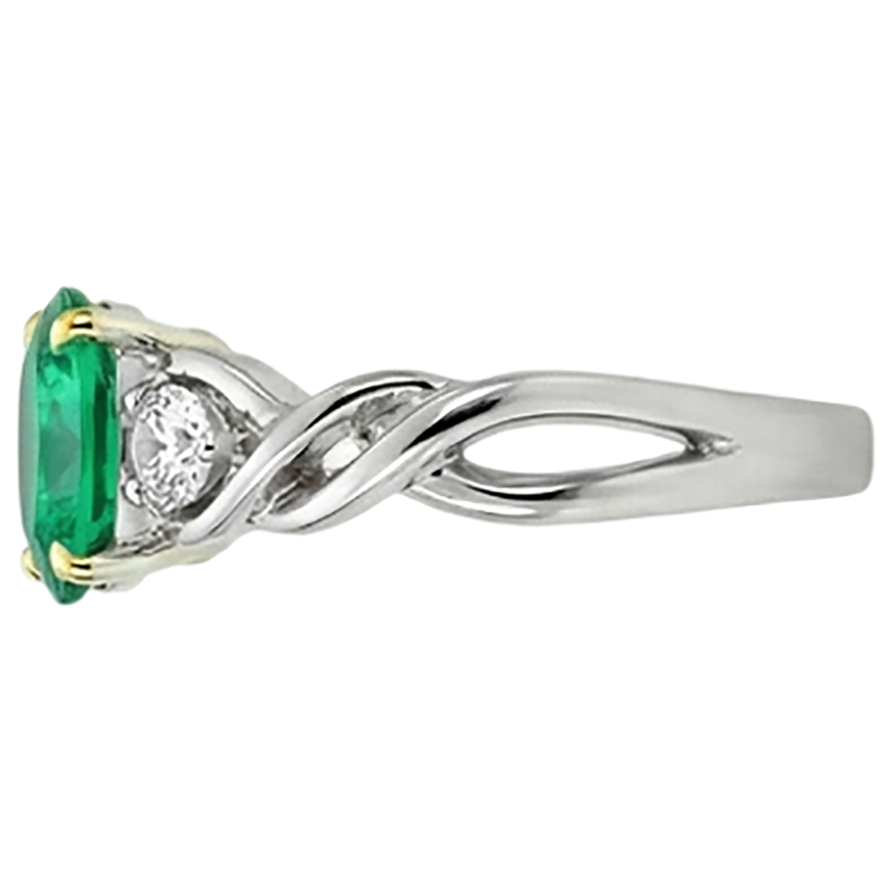 Emerald Colored Stone Ring 4-ct 14 Karat Two Tone Gold – profile view