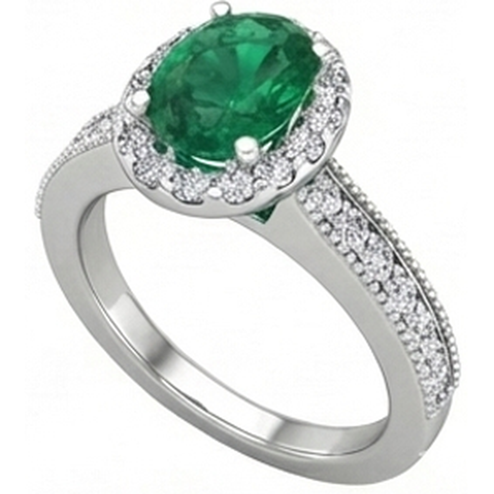 Oval Cut Green Emerald With Round Natural Earth Mined Diamonds 4.75 Carats Ring 14K White Gold