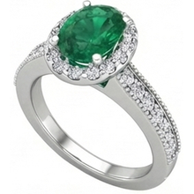 Oval Cut Green Emerald With Round Natural Earth Mined Diamonds 4.75 Carats Ring 14K White Gold
