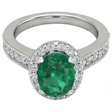 Oval Cut Green Emerald With Round Natural Earth Mined Diamonds 4.75 Carats Ring 14K White Gold
