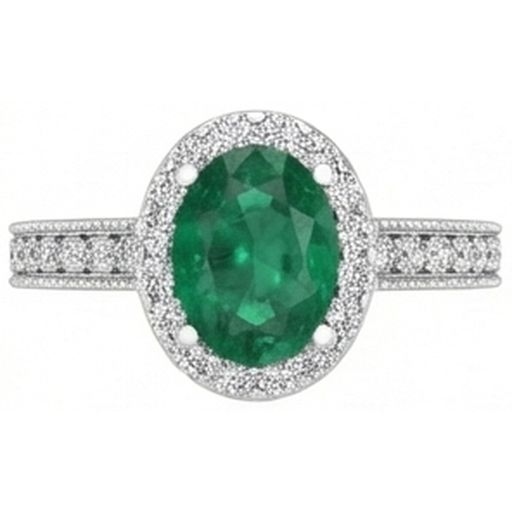 Oval Cut Green Emerald With Round Natural Earth Mined Diamonds 4.75 Carats Ring 14K White Gold