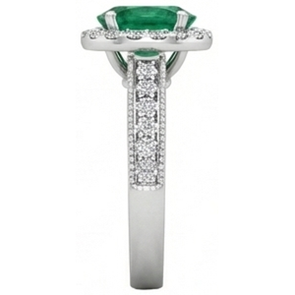 Oval Cut Green Emerald With Round Natural Earth Mined Diamonds 4.75 Carats Ring 14K White Gold