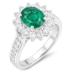 Oval Cut Green Emerald & Natural Earth Mined Diamonds 4.75 Carats Wedding Ring White Gold 14K