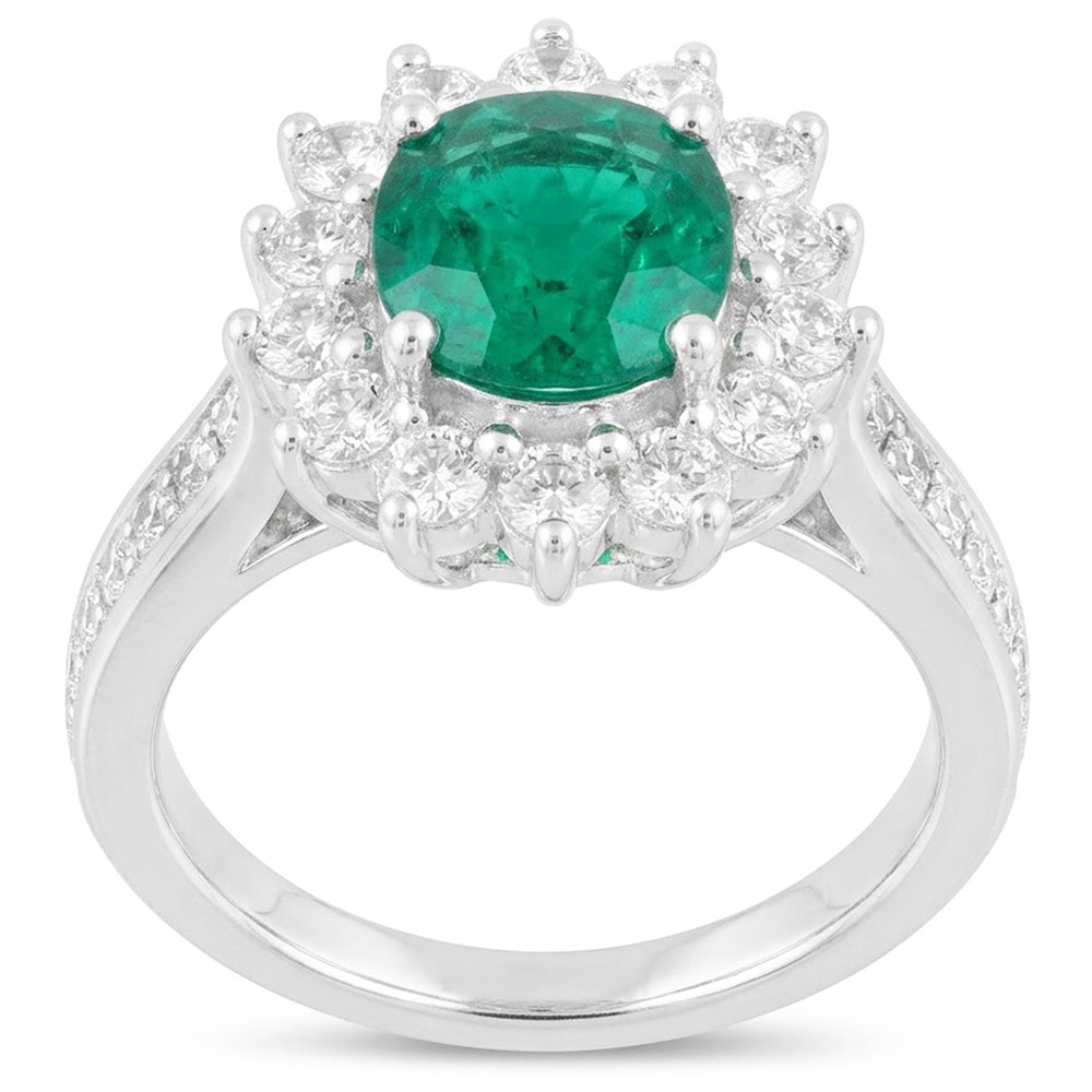 Oval Cut Green Emerald & Natural Earth Mined Diamonds 4.75 Carats Wedding Ring White Gold 14K