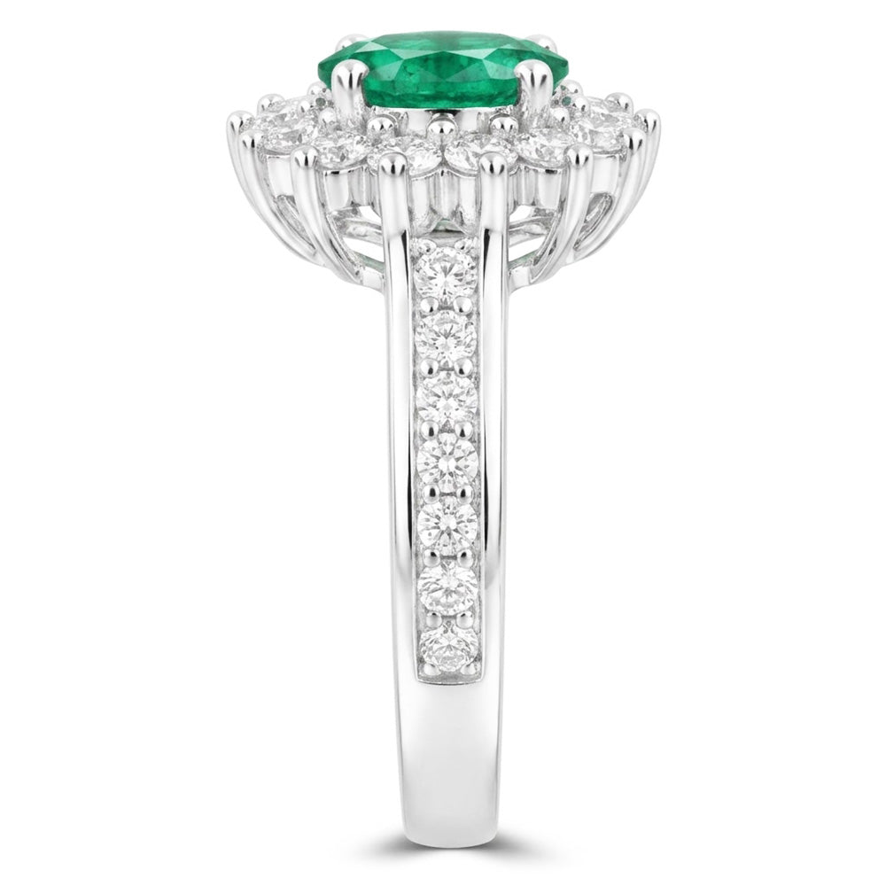 Oval Cut Green Emerald & Natural Earth Mined Diamonds 4.75 Carats Wedding Ring White Gold 14K
