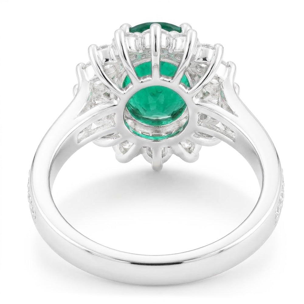 Oval Cut Green Emerald & Natural Earth Mined Diamonds 4.75 Carats Wedding Ring White Gold 14K