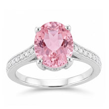 Oval Cut Pink Kunzite And Natural Earth Mined Diamond Ring White Gold 14K 10.50 Ct